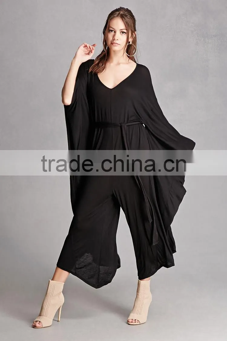 new design ladies suit One Piece 95% rayon, 5% spandex Self-tie Waist Dolman Cocoon custom made Wide Leg ladies jumpsuit