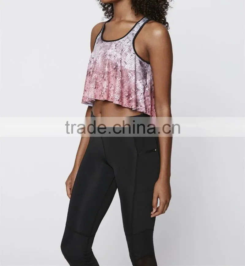 2016 Fashion Flowy Fabric Overlay Yoga Sport Bra HST8047