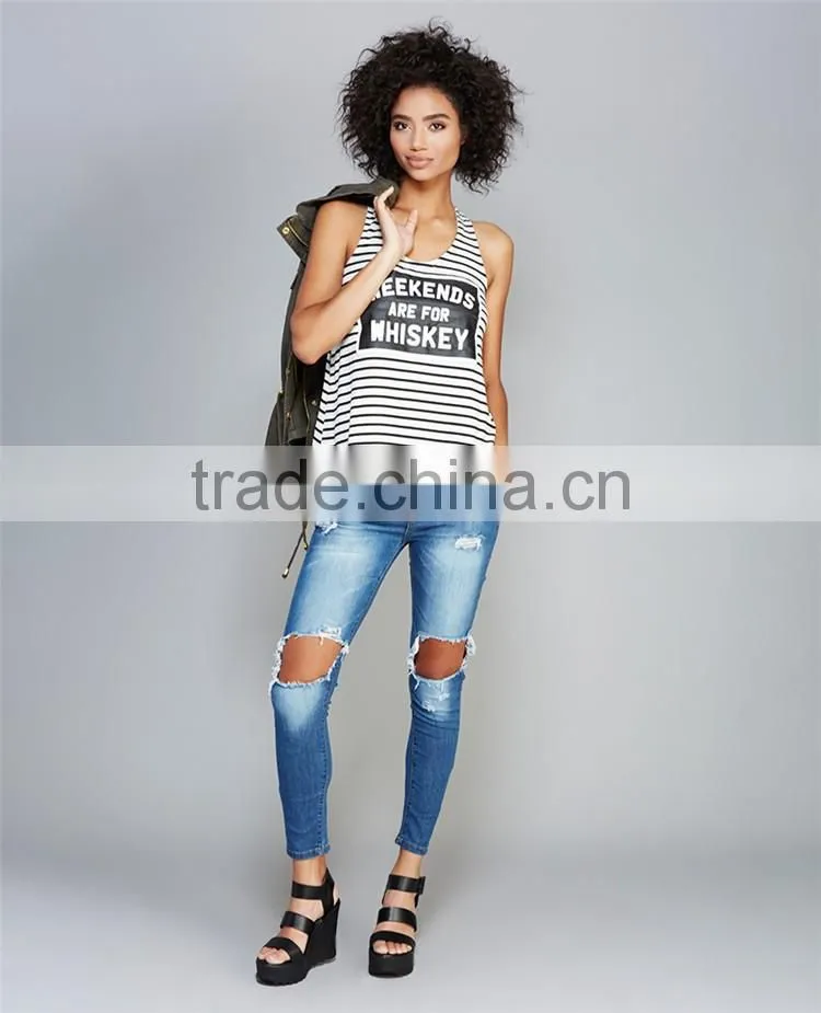 Simple design striped singlet loose tank tops wholesale women