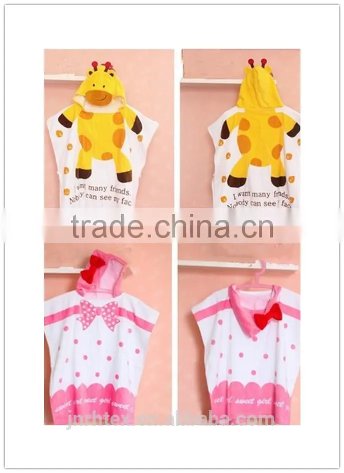 Eco-friendly custom 100 cotton velour printed kids hooded poncho towel , beach towel poncho