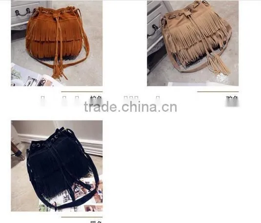 Small bucket women tote bag 2016 high quality tassels genuine leather bag women messenger bags famous