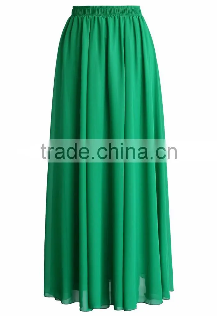 Women wholesale elastic wasitband long skirt fashion chiffon maxi skirt 2016