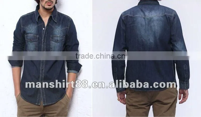trendy style long sleeve brand denim shirts for men