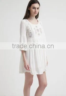 Embroidered casual cotton dress design for pregnant woman