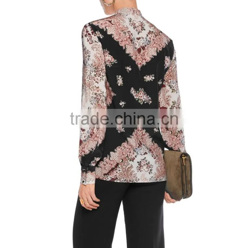ladies new fashion rayon printing long sleeve blouse factory manufacture with good quality