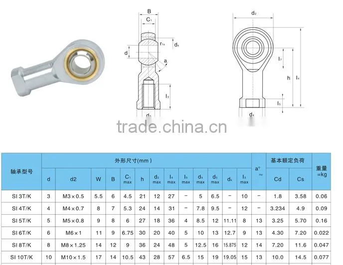 SI8 T/K Stainless steel rod end bearing