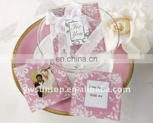 Pink glass wedding favour cup coaster wedding gifts for guests