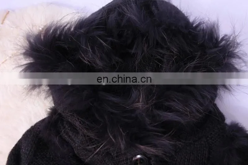 Raccoon and rabbit fur trimming cape cloak with buttons for women knitwear European style