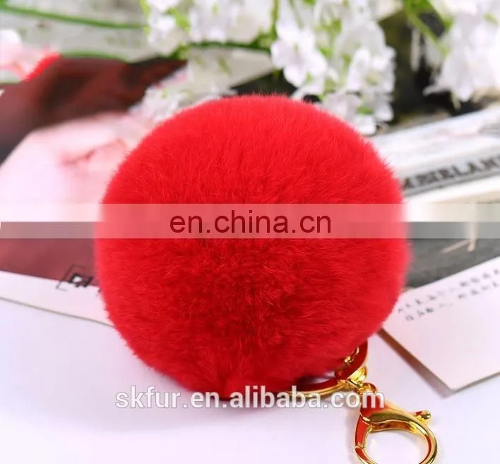 Factory wholesale high quality real rex rabbit fur pom pom keychain