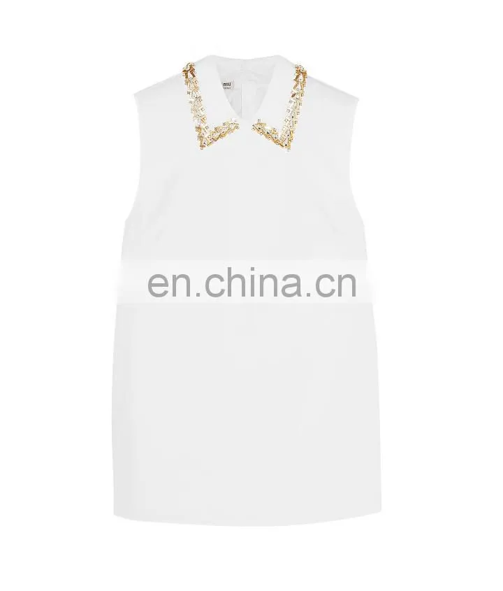 Hot sale lady top with beading neckline