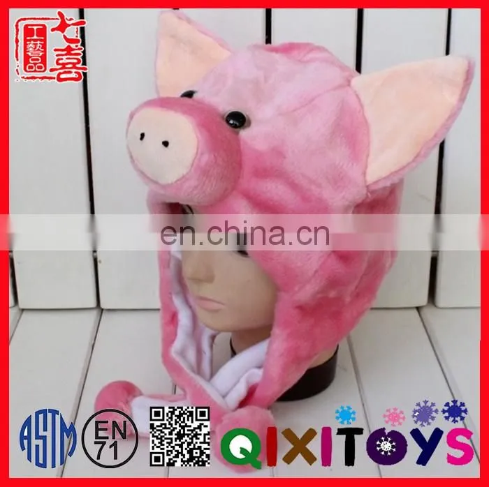 cartoon baby plush earmuff toys,soft plush pink pig hat