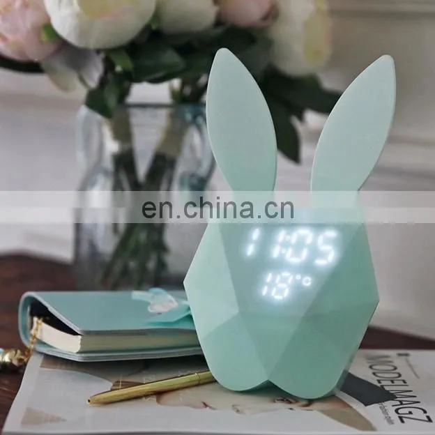 2017 Night Light rabbit alarm clock ,LED rechargable clock with lamp ,sound control clock