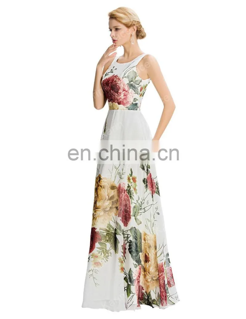 Grace Karin 2016 New Design Women Long Sleeveless Flower Pattern Chiffon Long Prom Dress GK000033-1