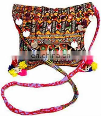 LEATHER HANDLE BANJARA TRIBAL ETHNIC TOTE BAG VINTAGE BAG MESSENGER