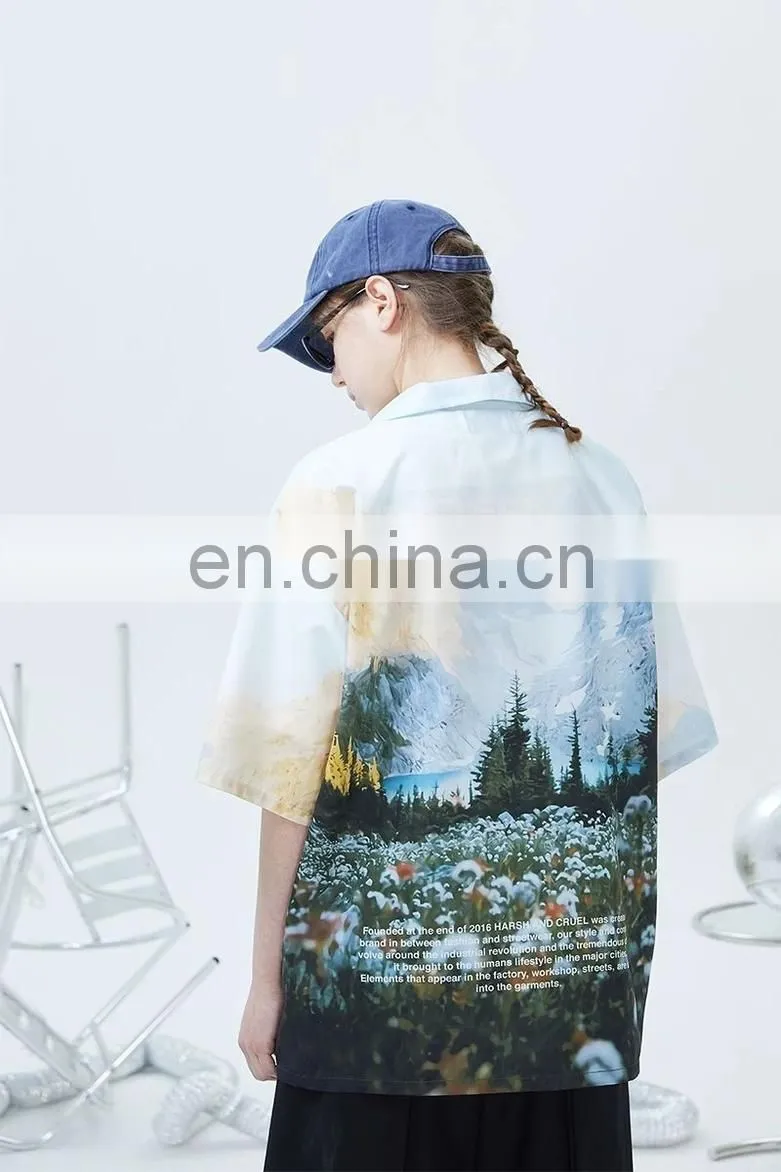 Diznew Mens Sublimation Full Allover Print Beach Shirt Set Custom Print 2XL Loose Button Up Shirt