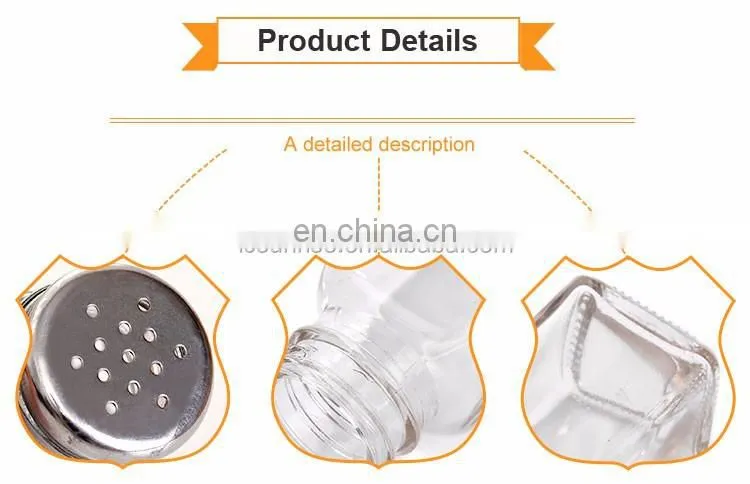85ml Square Glass Bottle Salt Pepper Shaker With Metal Lid