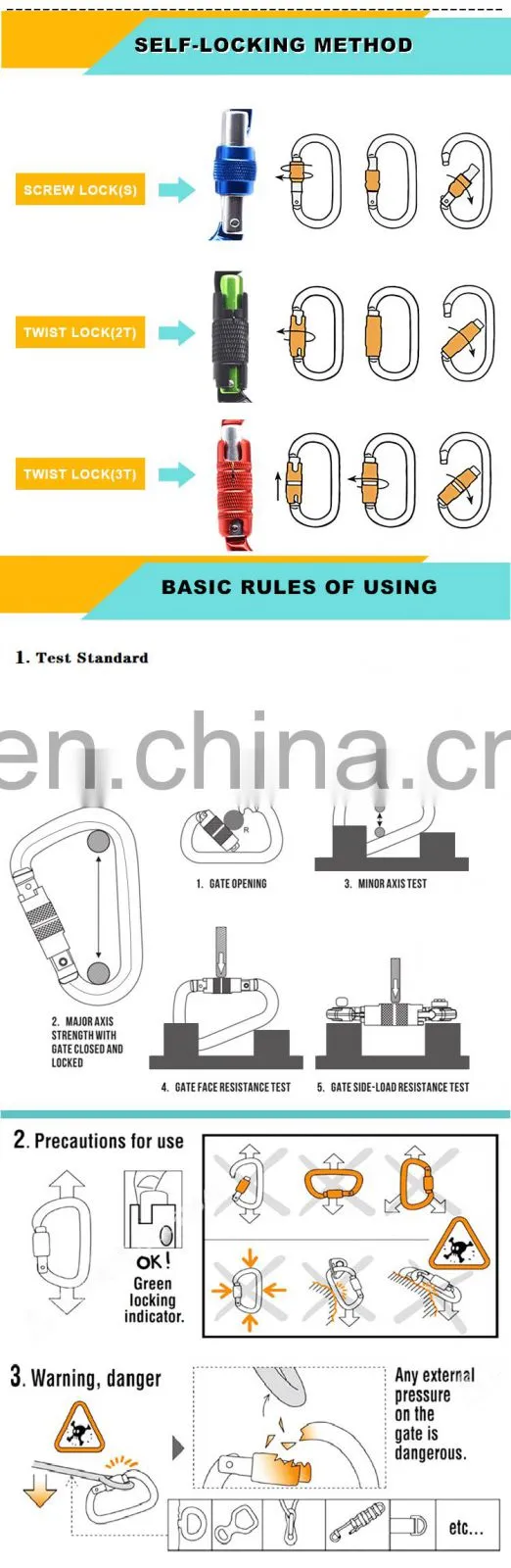 Safety spring carabiner hook for dog leashes, hiking carabiner,wholesale camping sling swivel lock carabiner hook with twist loc