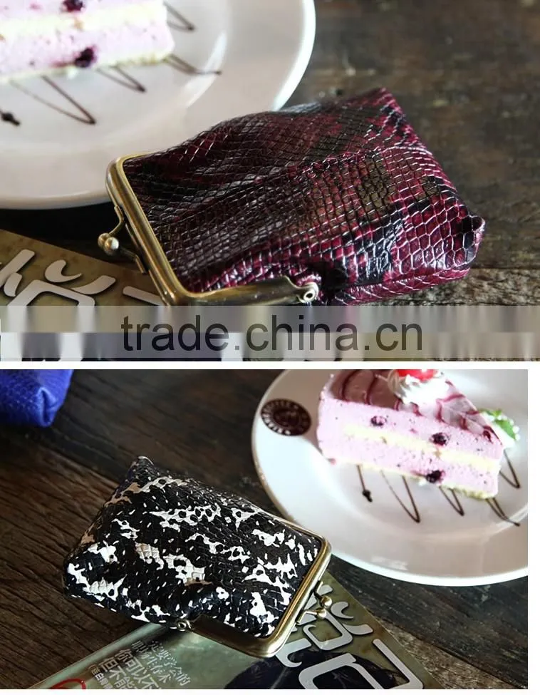 animal pattern cow leather pocket coin holder ladies change purse money pouch with clip closure