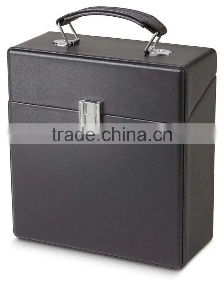 OEM black leather LP record case, leather LP record carry case, custom high quality black leather LP flight carrying case