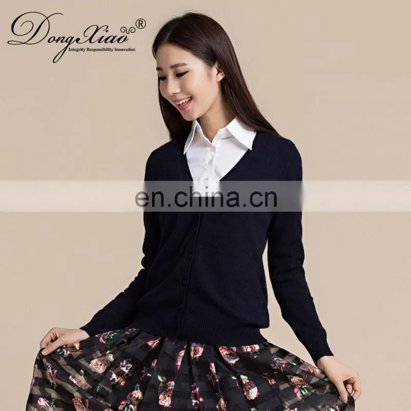 Custom Logo Women's Casual Knitted V-Neck Cashmere Cardigan Sweater with Buttons for Autumn Season with Simple Fashion Element