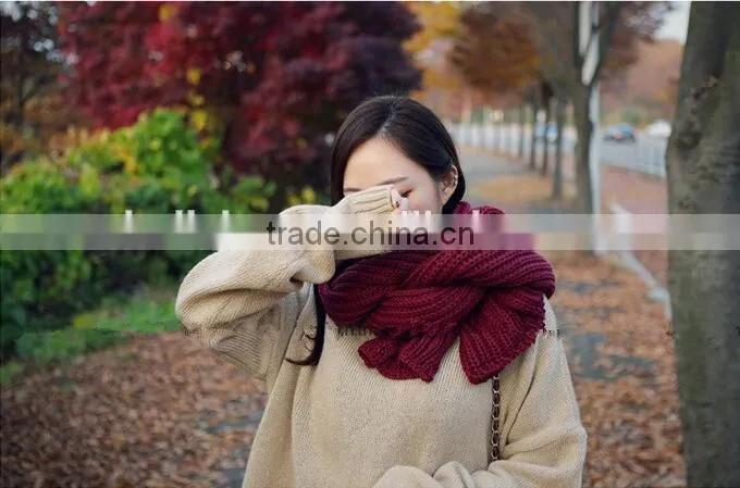 New Korea Fashion Winter Plain Acrylic Crochet Unisex Woman Man Ladies Knitted Scarf