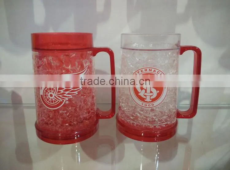 16oz BPA free plastic double wall ice mug freezer beer mug