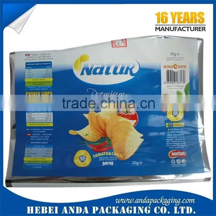 Eco-friendly Plastic Laminated Potato Chips Packaging Material/Snack Food Sachet Packaging Potato Chips Packaging Bag