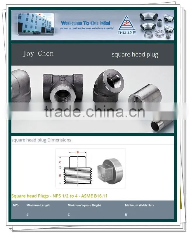 11/4 " Threaded NPT Square Head Plug /Stopper Pipe Fitting