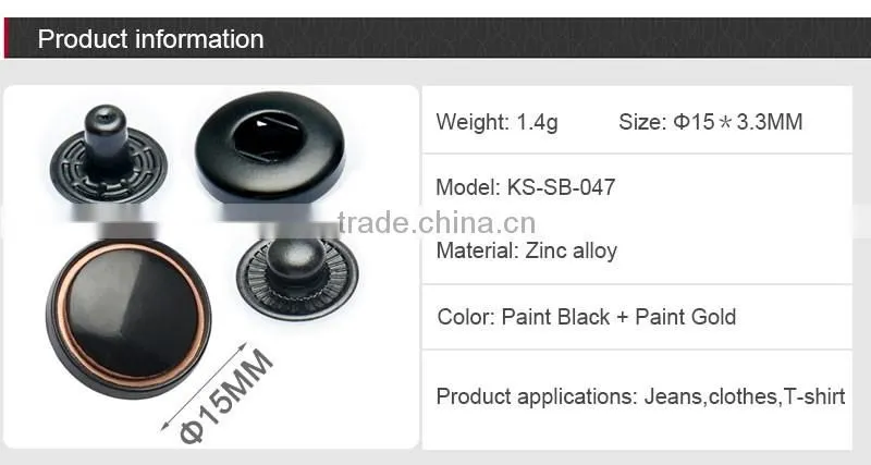 Hot Sales Shiny Black Decorative Custom Metal Snap Button Covers