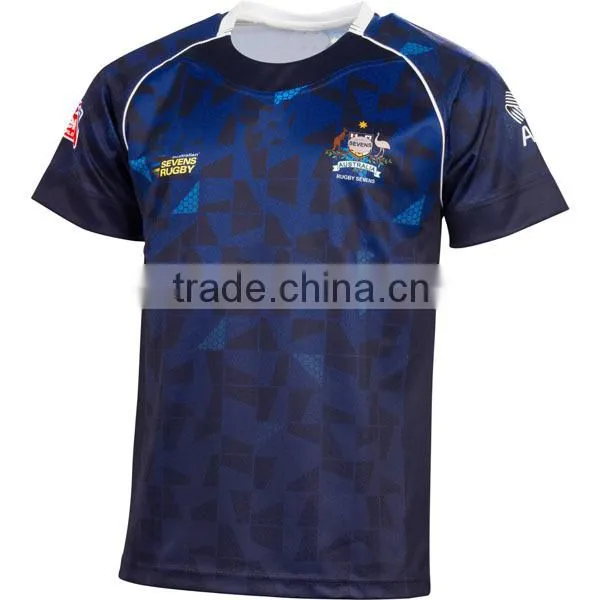 Full sublimation custom made rugby jersey with own logos dark blue