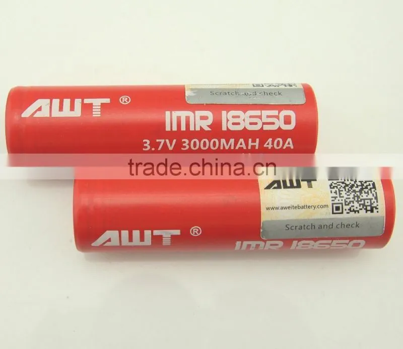High drain AWT 18650 3000mah 40a battery 18650 rechargeable battery for x arab you tube awt battery