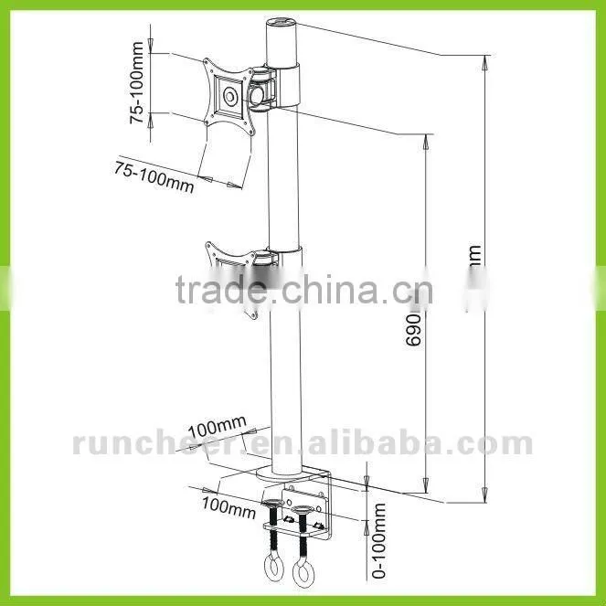 LCD480-D VESA Desk Clamp Mount Vertical C- Clamp Monitor Arm for Dual Monitors