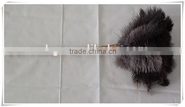 Ostrich feather duster with black wooden handle