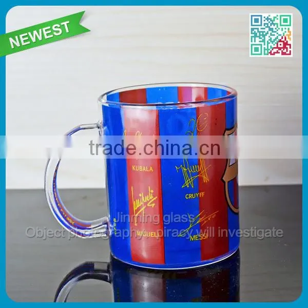 HOT sale coffee glass with handle wholesale print coffee glass mug