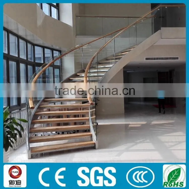 Office Building Commercial Wood Staircase Stainless Steel Framed
