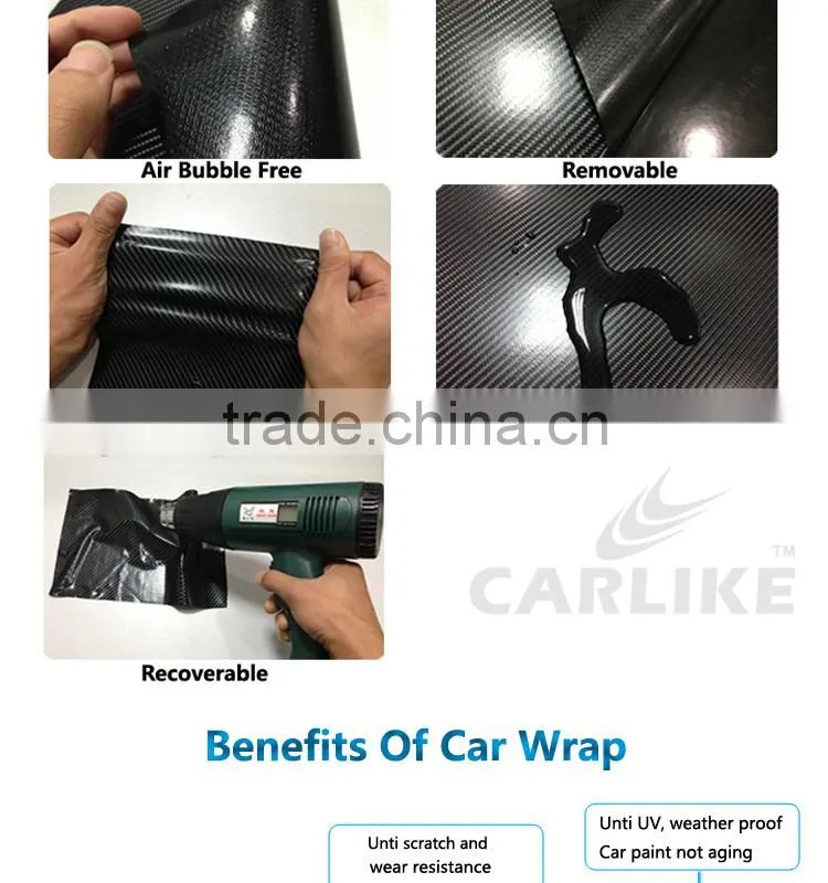 Removable Glue SINO Car Automobile Orange Carbon Fiber Car Wrap Vinyl Film