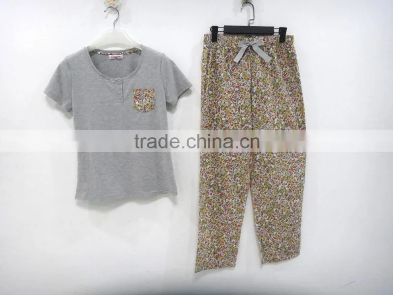 Summer personality round collar Floral draw string pant pajamas women