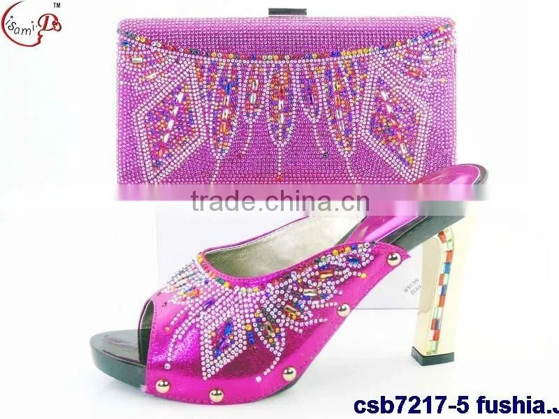 CSB7217 Top fashion latest fashion woman italy style high heel shoes and glitter bags