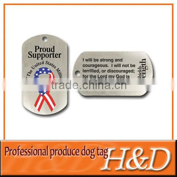 bone shape metal dog tag with flag carved