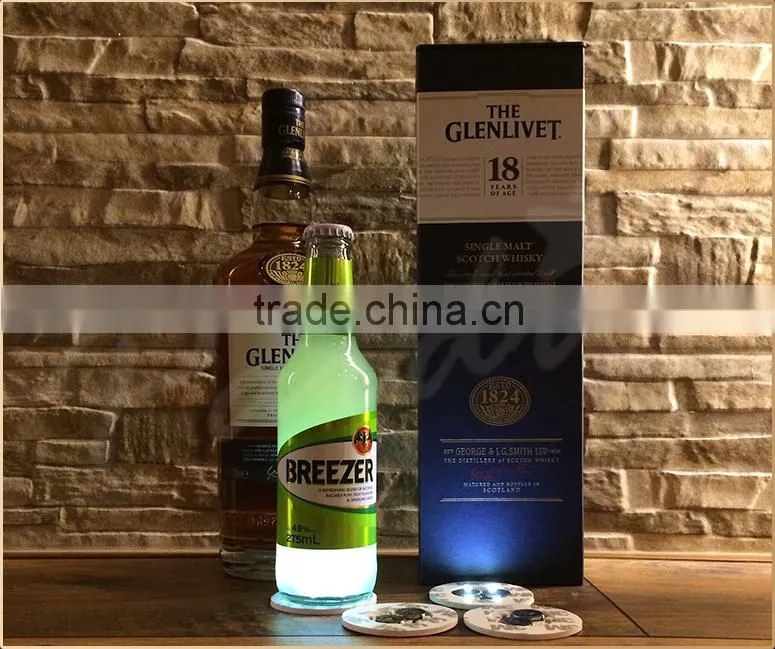 Custom illuminate led bottle coaster sticker, glow bottle sticker