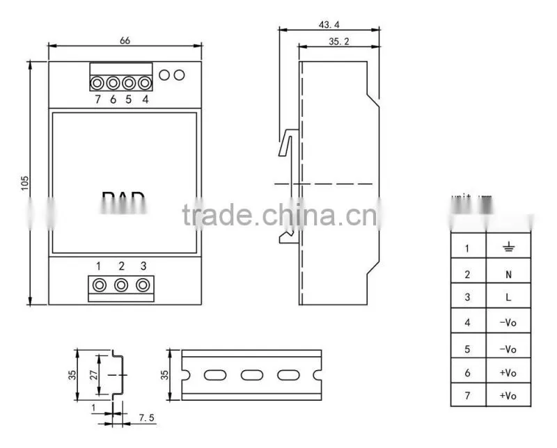 PAD45 Series 15-45W din rail power supply AC/DC din rail power supply
