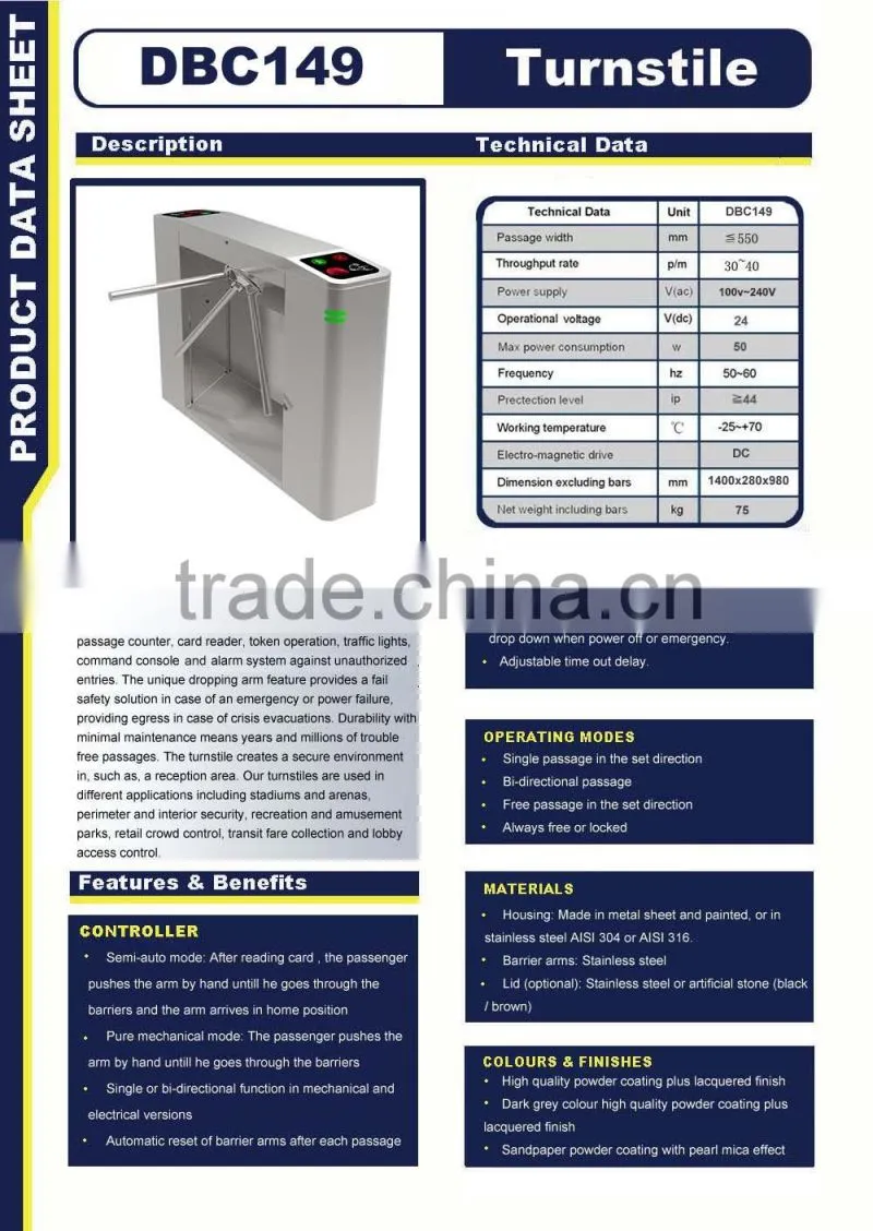 3 Arm Turnstile Price Rfid Access Control Security Tripod Barrier Gate