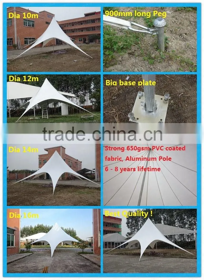Alumium pole Star Shape Tent for farden or park shade use with white PVC fabric