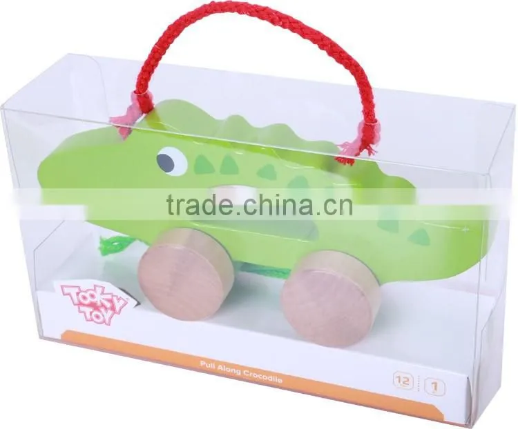 String Children Tractor Wooden Line Pull Along Crocodile Toys For Kids
