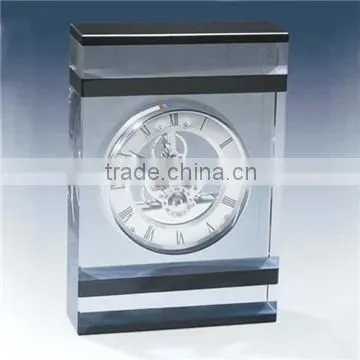 Rectangle building engraved crystal mini table business clock for office gift set desktop decoration gift