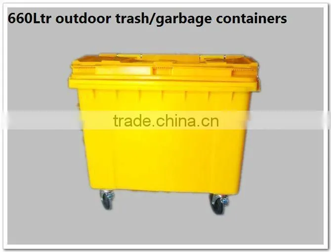 With wheels and lid, outdoor 660L plastic trash can