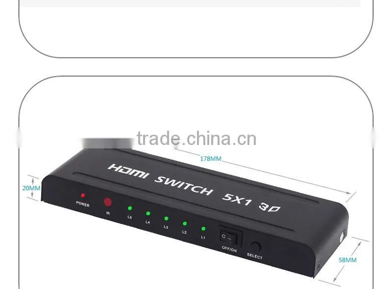 2016 hottest premium 1080p 5 port hdmi switch in black