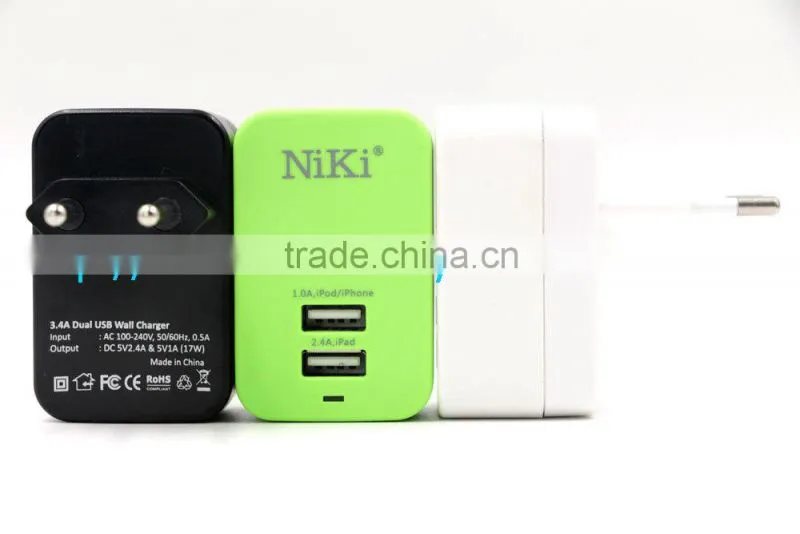 EU dual USB with led wall charger home charger with UL CE ROHS SAA approved