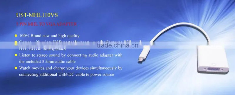 Micro USB 5pin MHL adaptador VGA + audio for smart phone