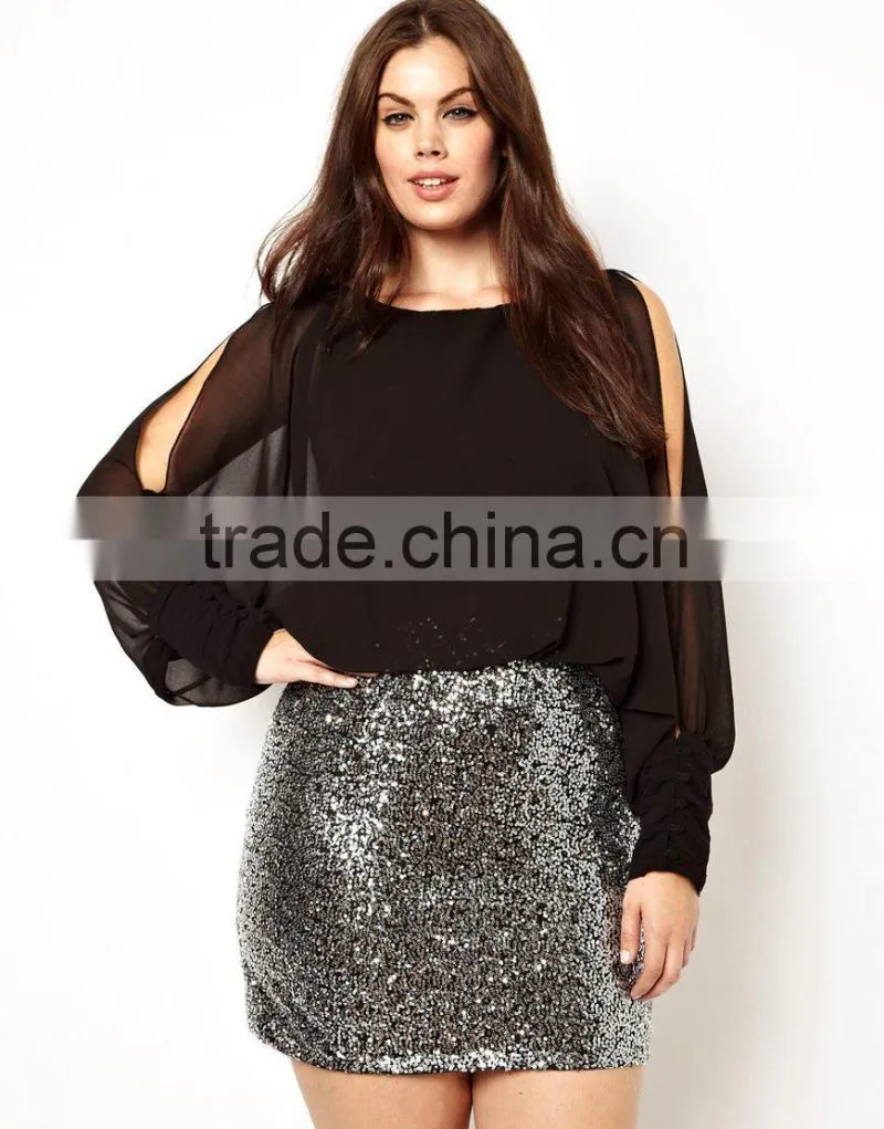 Fashion women short sexy sequin skirts plus size